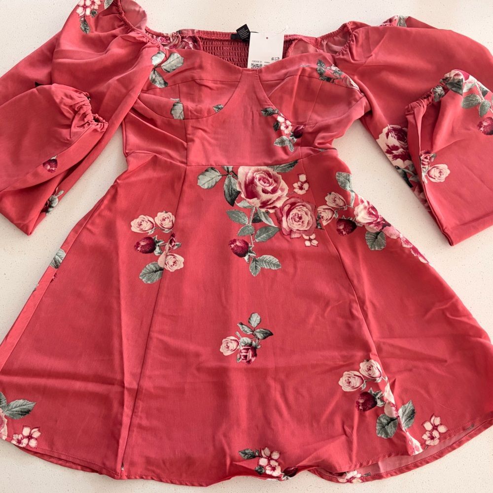 Forever 21 Pink Floral Long Sleeve Dress - Picture 2 of 8
